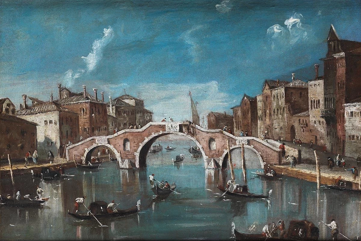 Vista veneziana, ponte a tripla arcata
